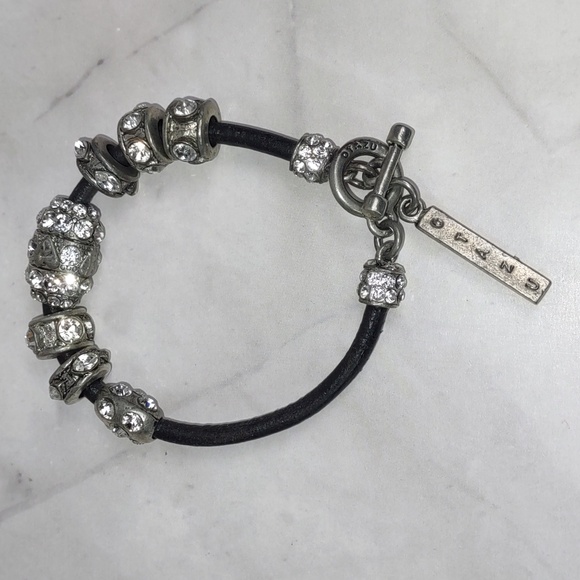 Rodrigo Otazu Swarovski Crystal Slide Charm Leather Bracelet - Picture 4 of 6